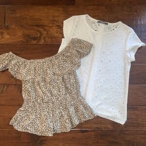 Lot 2 Feminine Summer Tops Medium Old Navy‎ Off Shoulder Coin 1804 White EUC